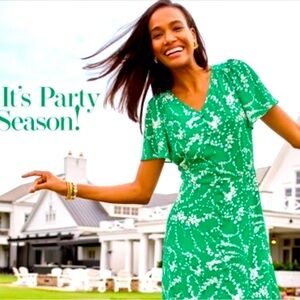 Talbots Green Dress with flare skirt & flutter sleeves